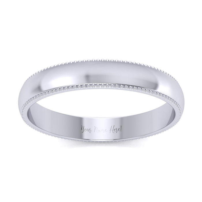Platinum 3MM Heavy Comfort Fit Milgrain Ladies and Mens Wedding Band, Size 7.5